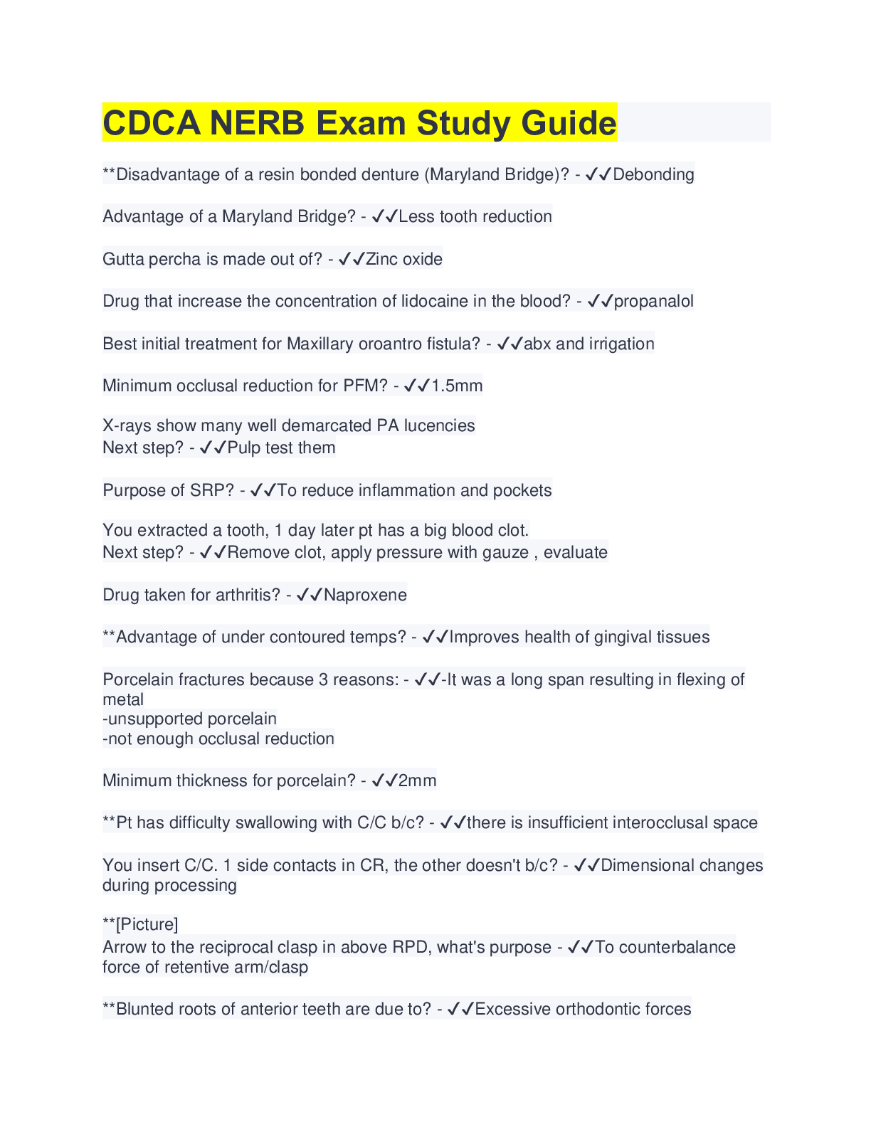 Preview image for CDCA NERB Exam Study Guide | 420 Questions with 100% Correct Answers | 35 Pages